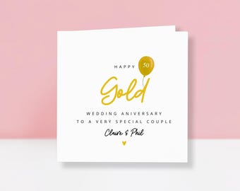 Biglietto di auguri personalizzato per il 50° anniversario di matrimonio in oro - Biglietto di auguri per l'anniversario d'oro per genitori, amici, coppia - Biglietto di auguri personalizzato per il 50° anniversario