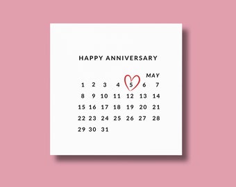 Happy Anniversary Calendar Card | Personalised Date Anniversary Card | Simple, Cute Anniversary Card