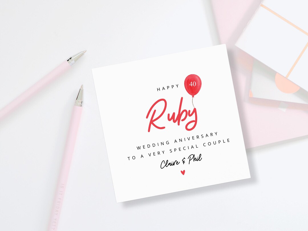 Personalised Ruby 40th Wedding Anniversary Card - Ruby Anniversary Card ...