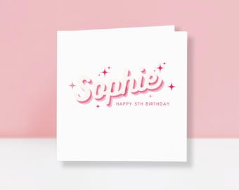 Tarjeta de cumpleaños personalizada para niñas – Tarjeta de cumpleaños para hija, nieta o sobrina - Tarjeta de cumpleaños rosa para niña - Tarjeta de cumpleaños para ella
