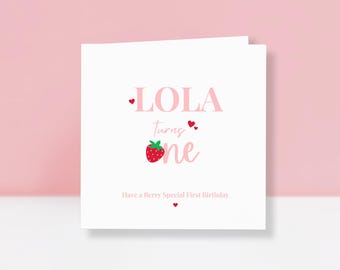 Berry First Birthday Card - Strawberry Birthday Card - Strawberry 1st Birthday Card - Berry Special Daughter, Granddaughter, Niece - Age 1