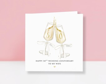 Wife Golden Wedding Card - Golden Wedding Card for Wife - Golden 50th Wedding Anniversary Card - Gold Wedding Anniversary Gift for Her