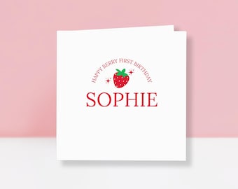 Personalised Strawberry First Birthday Card – Berry Sweet Keepsake