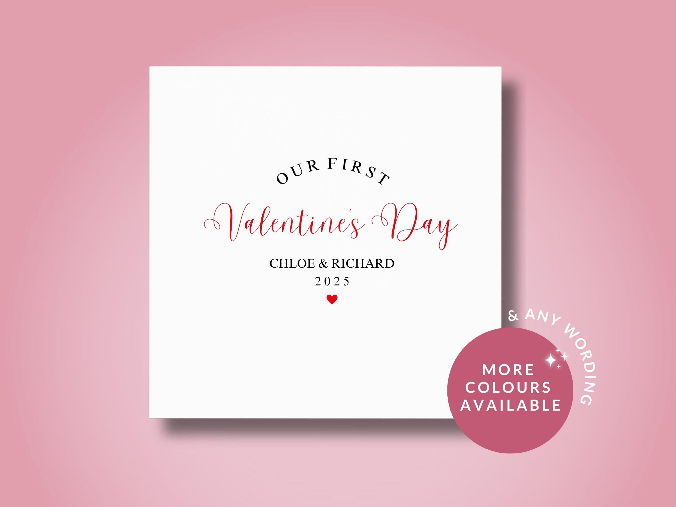 Our First Valentine’s Day Card 2026 – Personalised Card with Custom Names – Cute Heart Design for Boyfriend, Girlfriend or Couple