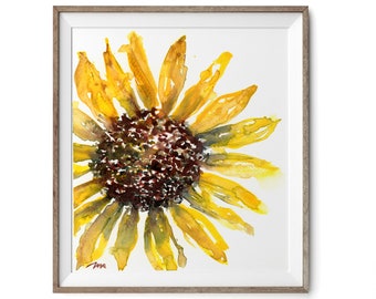 Sunflower Printable Art, Instant Watercolor Download, Floral Painting, Yellow Flower 24x30