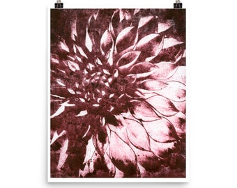 Dahlia - Art Poster, Monochrome Art, Burgundy Print, Simple, Minimalistic, Floral Print, Wall Art 8x10 12x16 16x20 18x24