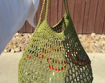 Bolsa de mercado de ganchillo, bolsa de mercado de verano, bolsa de malla de algodón, fibras naturales, hecha a mano, ecológica, bolsa para mercado de agricultores