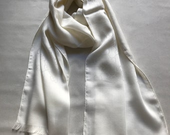 Vintage GUCCI Wool Silk Scarf Gucci Scarf Authentic GUCCI White