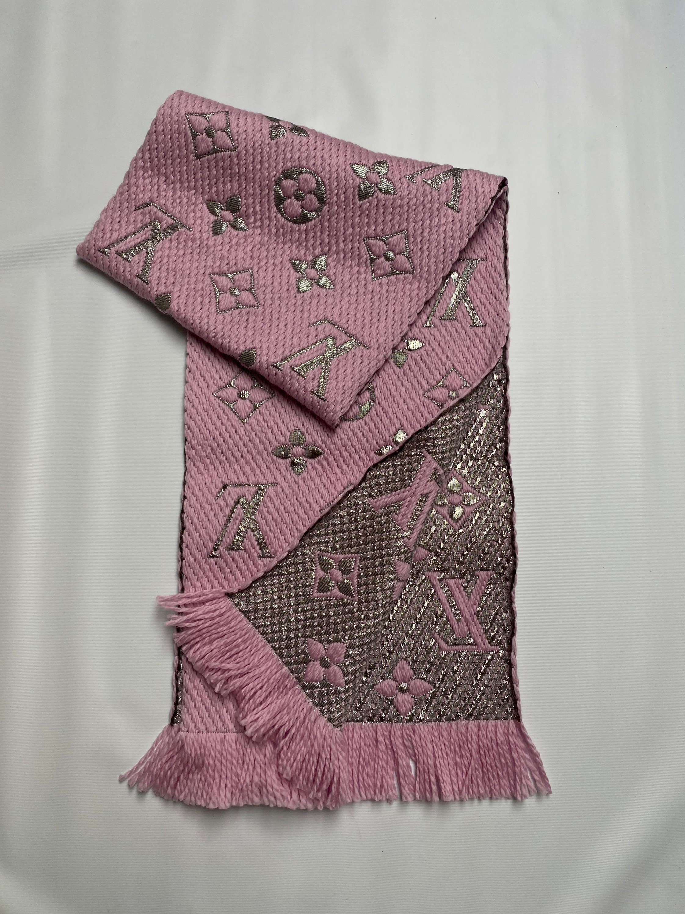 Louis Vuitton Red Wool and Silk Blend Logomania Shine Scarf at
