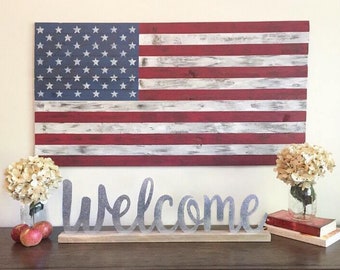 Rustic Wood Flag | Distressed Wood Flag American Wood Flag | American Flag Decor | Housewarming Gift | Father's Day Gift