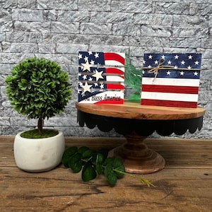 Fourth Of July Signs, Mini Wood Tiered Tray Pallet, American Flag Sign, Farmhouse Decor, Housewarming Gift,