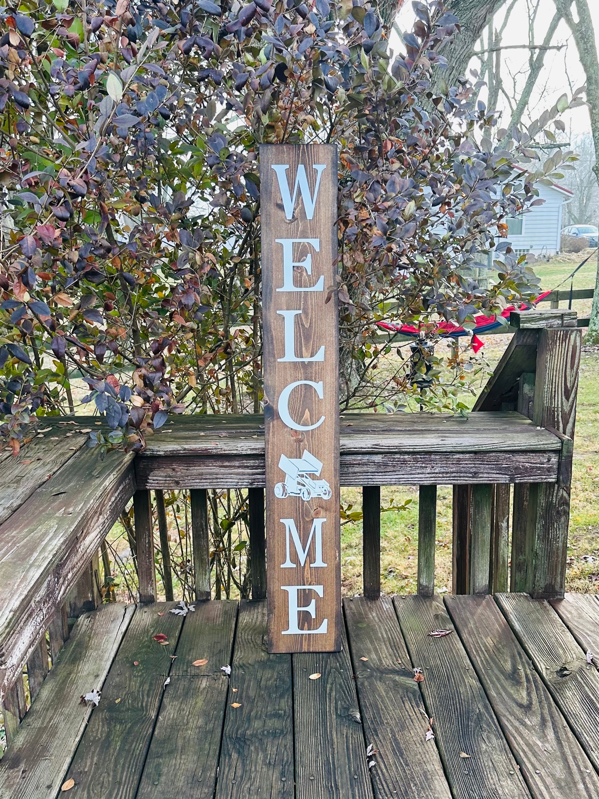 Four Foot Winged Sprint Car Welcome Porch Sign | Racing Themed Home Decor | Gift for Race Fan