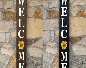 Five Foot Sunflower Welcome Front Porch Sign | Wood Porch Leaner