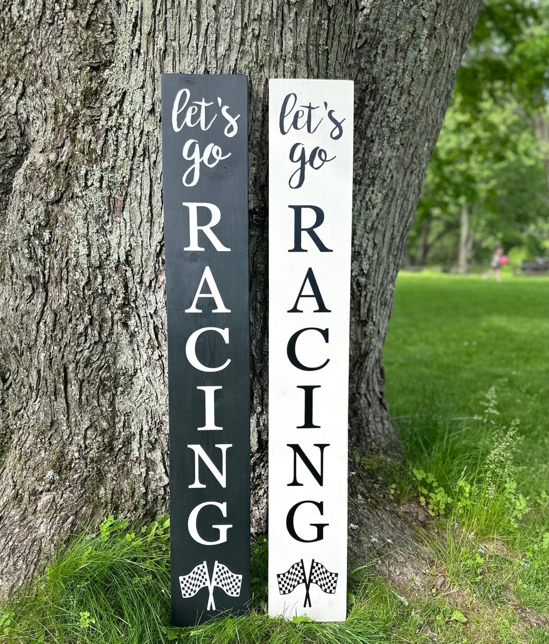 Four Foot Checkered Flag Let’s Go Racing Porch Sign | Motorsports Decor ...