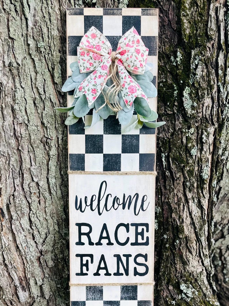 Welcome Racing Check Welcome Race Fans Porch Sign | Checkered Flag Home Decor | Racing ...