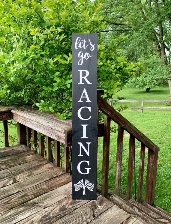 Four Foot Checkered Flag Lets Go Racing Porch Sign - Etsy