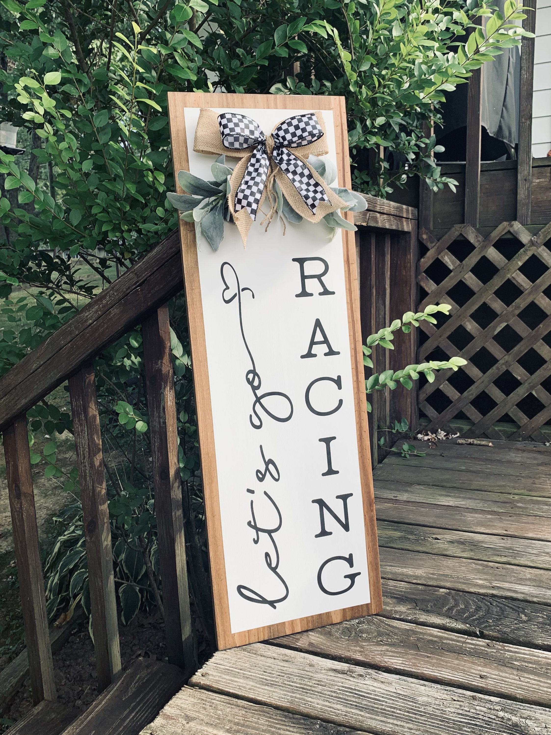 Lets Go Racing Sign With Checkered Flag Bow Racing Decor - Etsy