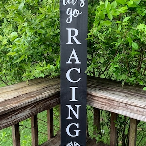 Four Foot Checkered Flag Let’s Go Racing Porch Sign | Motorsports Decor ...