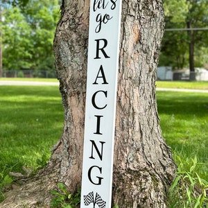Four Foot Checkered Flag Let’s Go Racing Porch Sign | Motorsports Decor ...