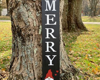 Be Merry Gnome Front Porch Sign | Holiday Porch Decor | Gnome Porch Leaner | Christmas Decor | Gift for Her