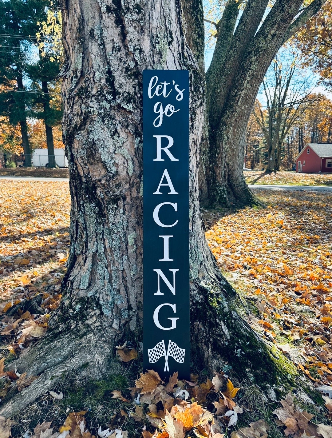 Four Foot Checkered Flag Let’s Go Racing Porch Sign | Motorsports ...