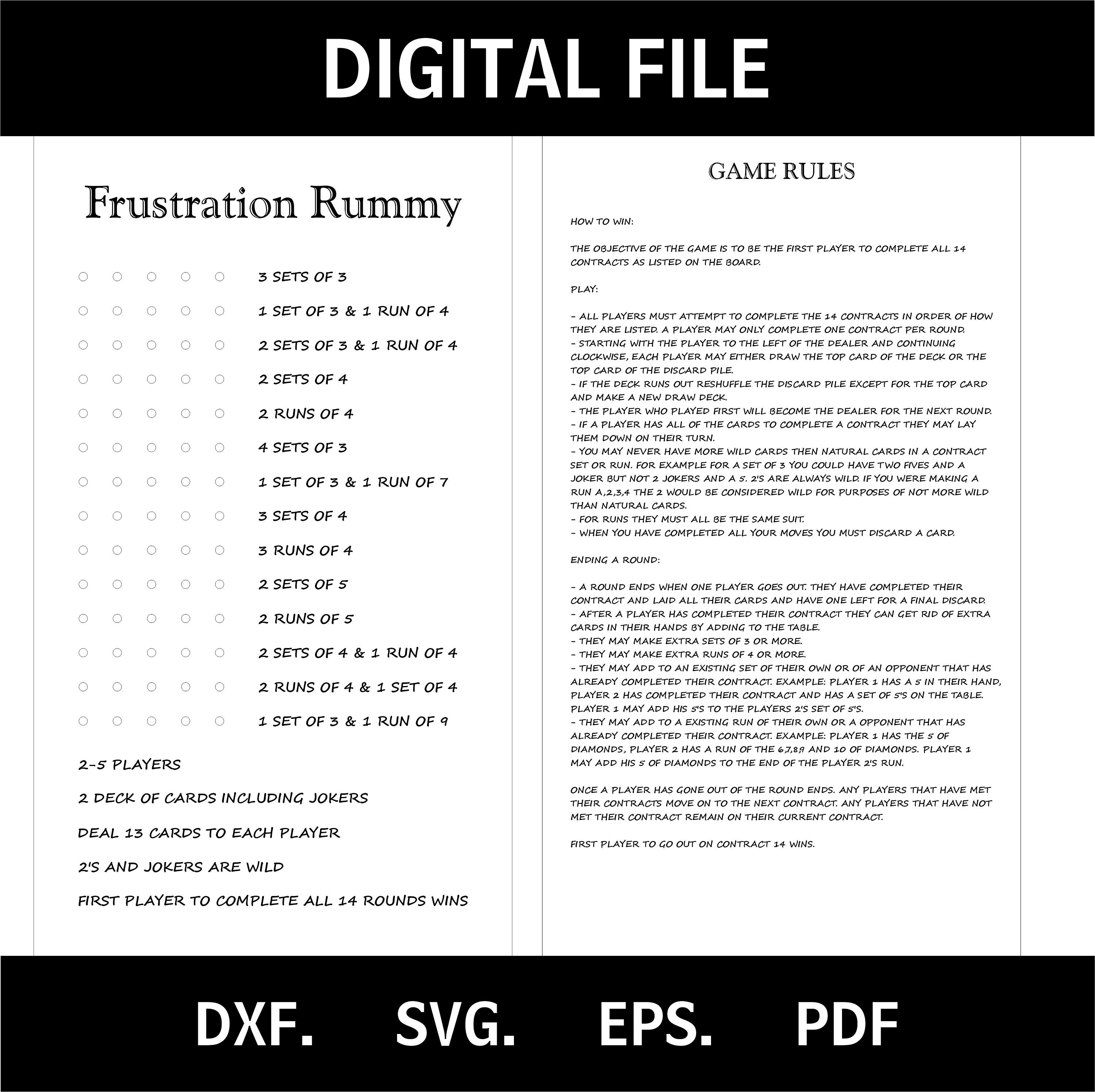 Frustration Rummy Board Game Digital File Dxfsvgepspdf Etsy