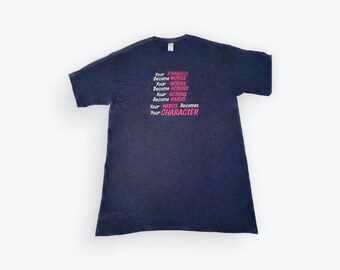 Embroidered Character T-Shirt: Thoughts Become Words, Actions Become Habits