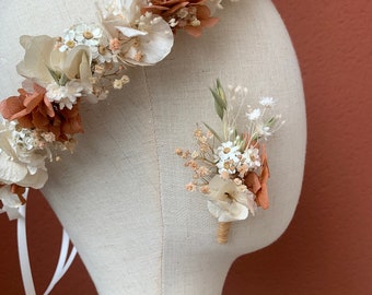 Couronne de tête en fleurs séchées et stabilisées - accessoire cheveux - Mariage - Anniversaire - Baptême - Demoiselle d’honneur