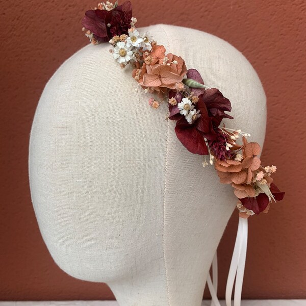 Couronne de tête en fleurs séchées et stabilisées - accessoire cheveux - Mariage - Anniversaire - Baptême - Demoiselle d’honneur