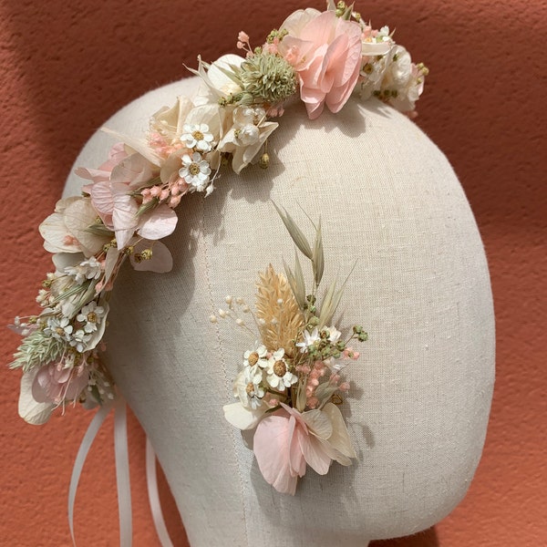 Couronne de tête en fleurs séchées et stabilisées - accessoire cheveux - Mariage - Anniversaire - Baptême - Demoiselle d’honneur