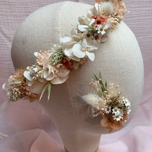 Couronne de tête en fleurs séchées et stabilisées - accessoire cheveux - Mariage - Anniversaire - Baptême - Demoiselle d’honneur