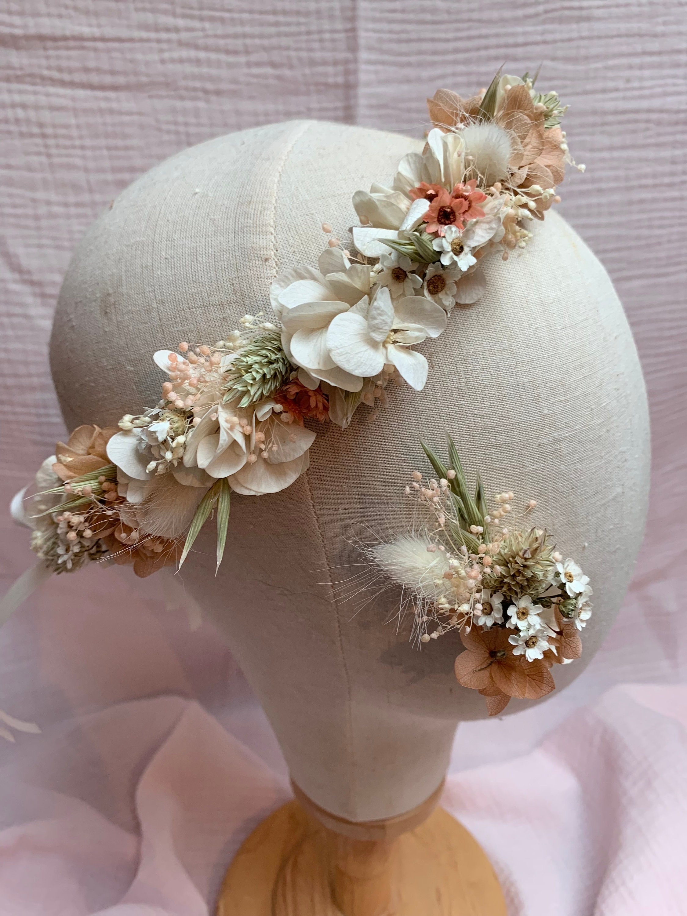 Serre-tête fille fleur kanzashi bleu et orange, Bandeau cheveux fleur –  HappyWeddingDreams