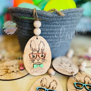 Easter Basket Tag- Cursive | Easter basket Tag | Basket Tag | Easter Tag | Bunny Tag | Bunny with glasses Tag | Personalized Tag | Easter