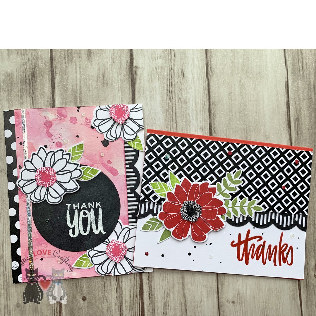 Handmade Floral Thank You Card Set | Pink Watercolor, Red Flowers - Etsy