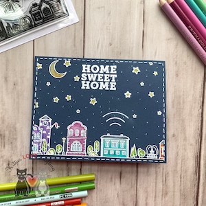 Carte Home Sweet Home | Pendaison de crémaillère | gaufré | Timbre Simon Says | Coloré à la main | Fait main
