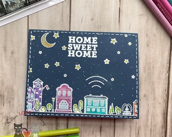Home Sweet Home Card | Housewarming | Embossed | Simon Says Stamp | Hand Colored | Handmade