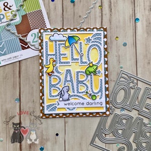 Hello Baby Large Sentiment Card | Blue & Yellow | Large Sentiment | Critters | Baby Shower | New Baby | Welcome Baby | Cardmaking | Handmade