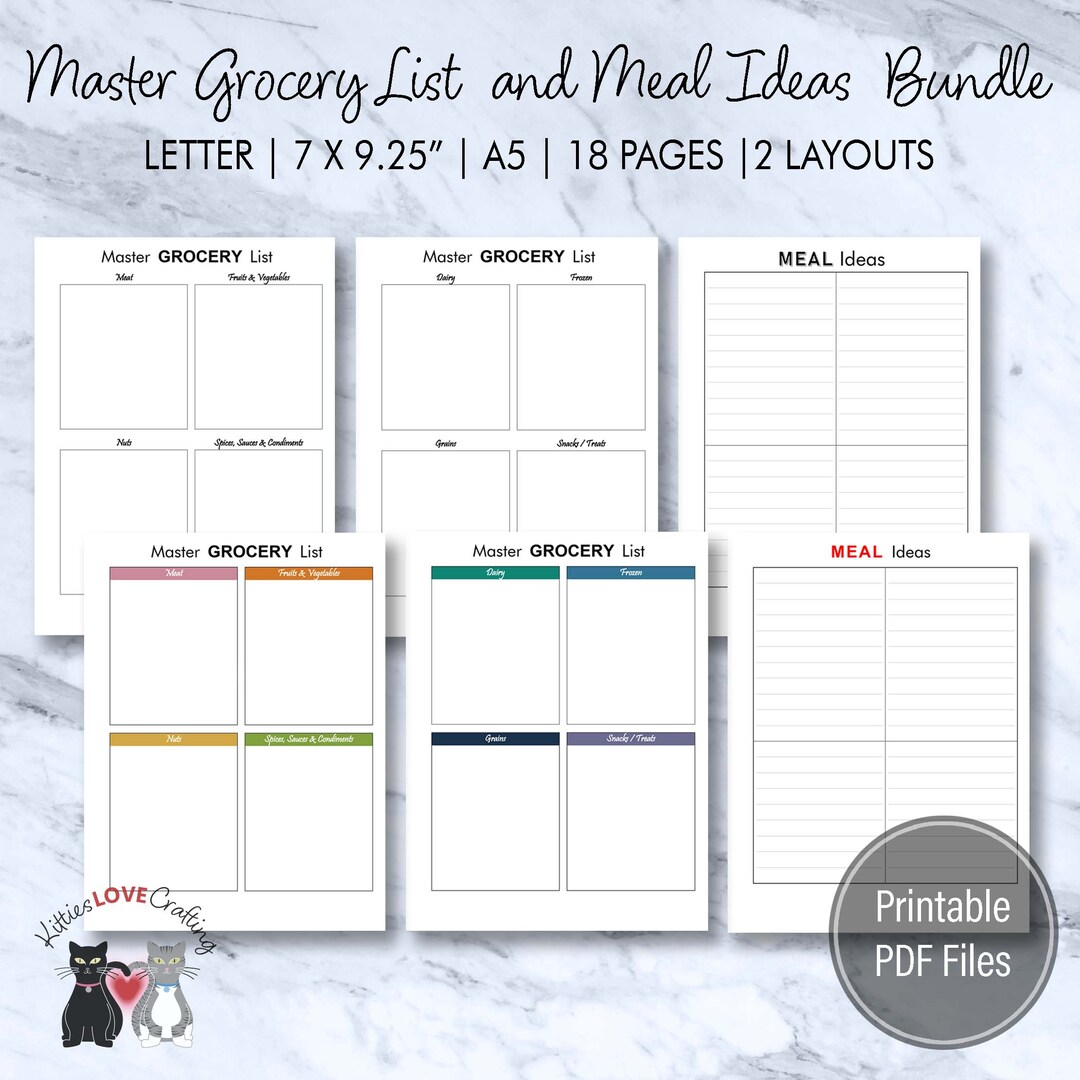 Printable Master Grocery List Meal Ideas Shopping List Happy Big ...