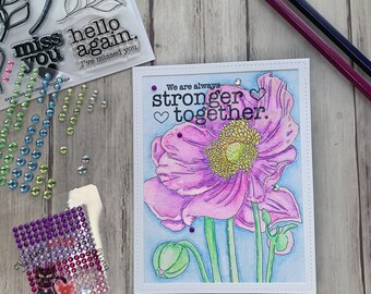 Stronger Together Miss You Card | Thinking of You | Missing You | Friendship | Watercolor | Flower | Handmade