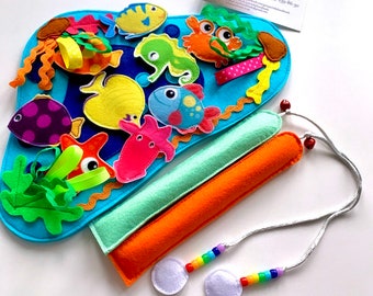 Handmade Magnetic Felt Fishing Game for Kids | Sea Animals Toy | Montessori Fishing Set | Quiet fishing rods Toy | Gift for Preschoolers