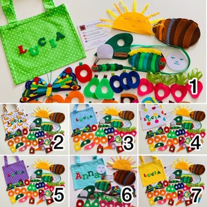 The Very Hungry Caterpillar Felt Lacing Toy: Handmade Soft Play Set Set+bag+Name