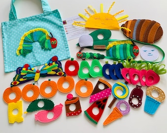 Felt Very Hungry Caterpillar Play Set Sensory game with Fruits & Vegetables