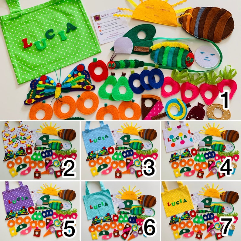 Felt Very Hungry Caterpillar Play Toy Gift for birthday Gift for toddlers Felt fruits vegetables Quiet activity sensory toy and play Set+bag+Name