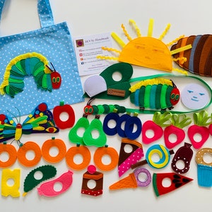 Very Hungry Caterpillar felt set developing sensory interactive game with holes