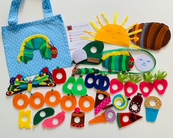 Very Hungry Caterpillar felt set developing sensory interactive game with holes