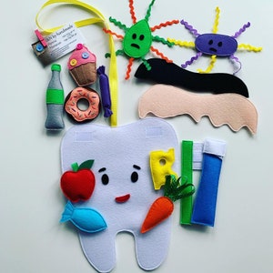 Felt brush your teeth game tooth brushing hygiene toy Flannel board Clean your tooth Happy Sad tooth Brush your teeth Tooth brushing chart
