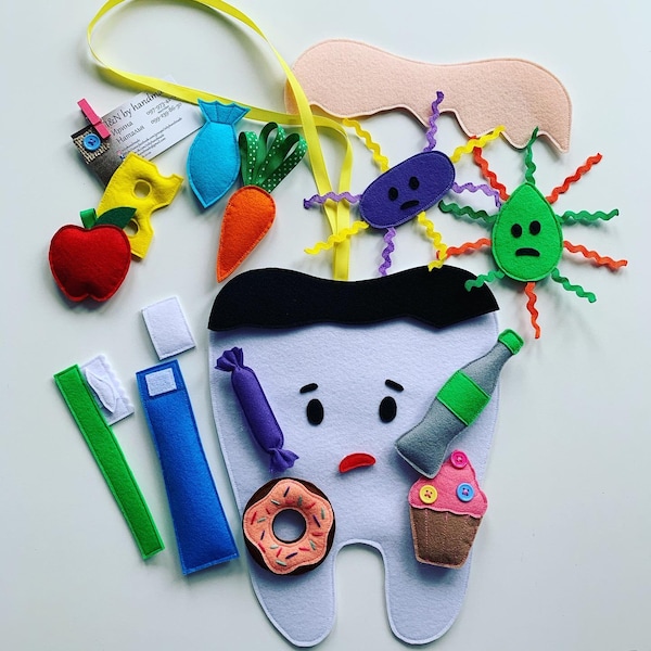 Felt brush your teeth game tooth brushing hygiene toy Flannel board Clean your tooth Happy Sad tooth Brush your teeth Tooth brushing chart