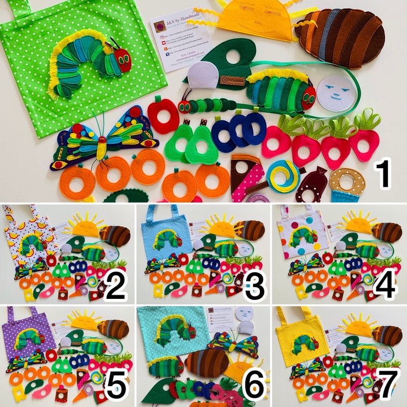 Felt Very Hungry Caterpillar Play Toy Gift for birthday Gift for toddlers Felt fruits vegetables Quiet activity sensory toy and play Set+bag+Caterpillar