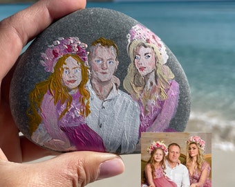 Portrait painting on stone from photo Personalized picture on rock Custom color acrylic stone paint Painted rock