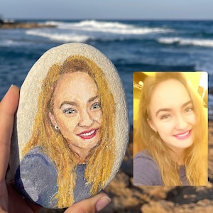 Custom Painted Portrait Rock: Personalized Acrylic Stone Art